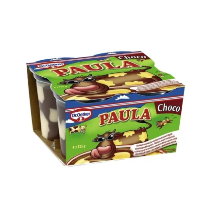 Budinca cu gust de ciocolata si vanilie Paula Choco, 4 x 125 ml
