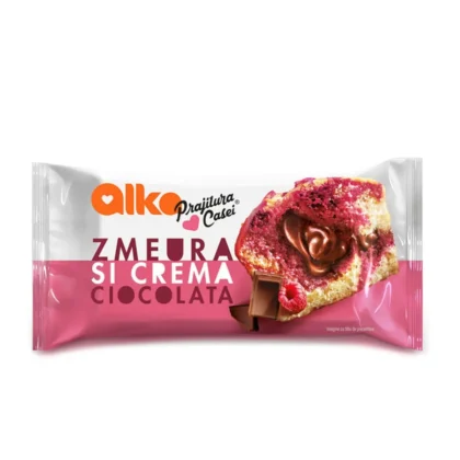 Prajitura casei cu zmeura si crema de ciocolata Alka 55 g