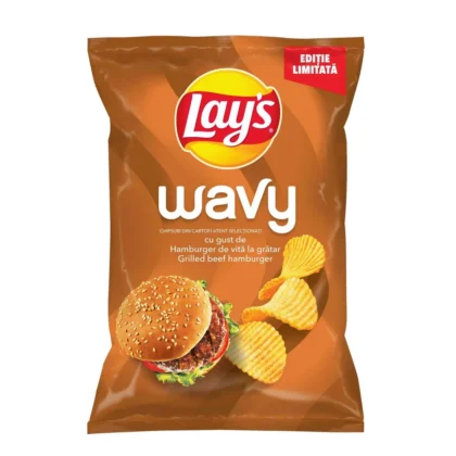 Chipsuri cu gust de hamburger de vita la gratar Lay's Wavy 115 g