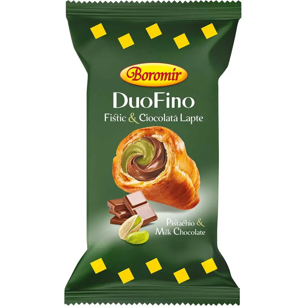 Croissant Duofino Cu Crema Cu Fistic Si Crema Cu Ciocolata Lapte 75 G