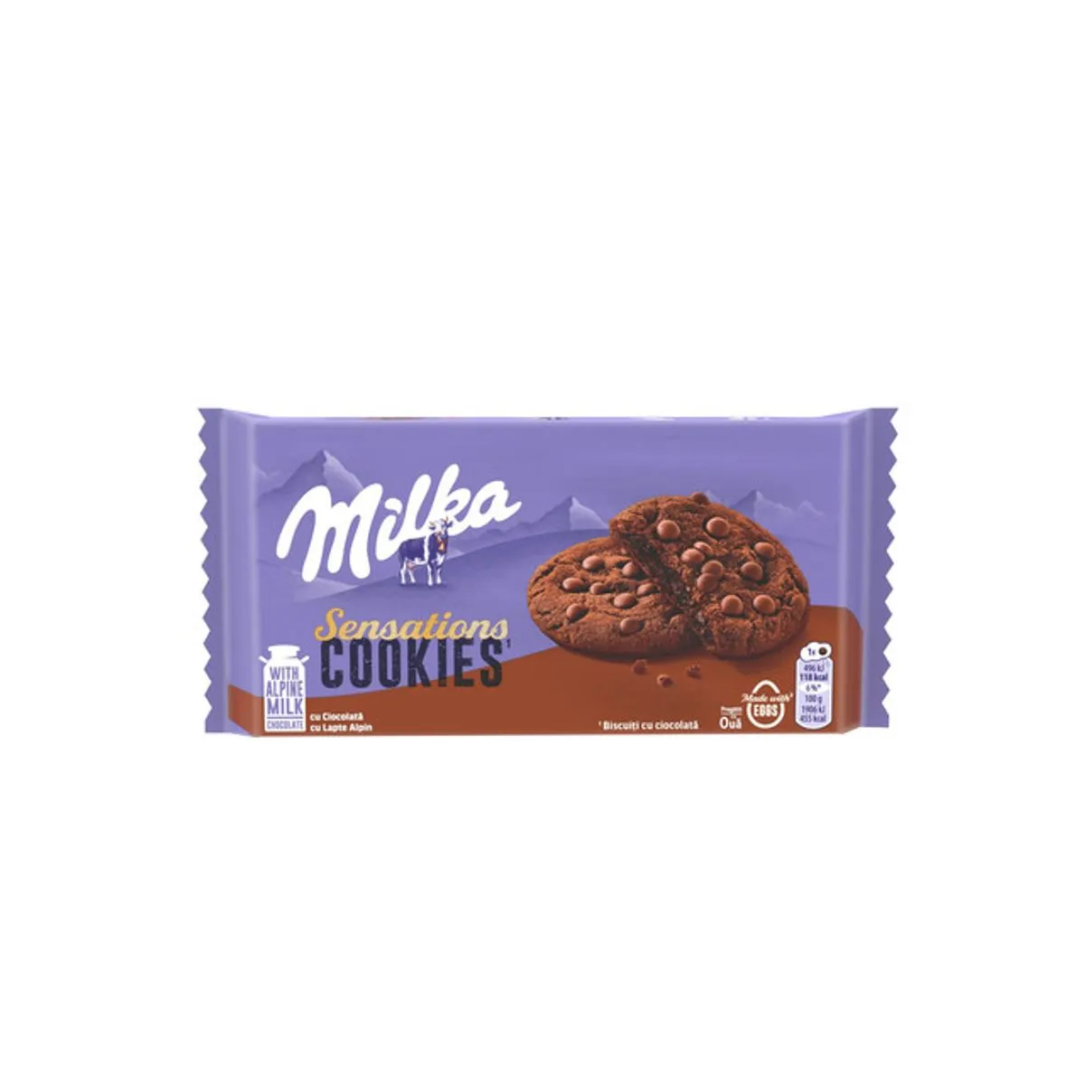 Biscuiti cu cacao si bucati de ciocolata cu lapte Sensations Cookies, 156 g