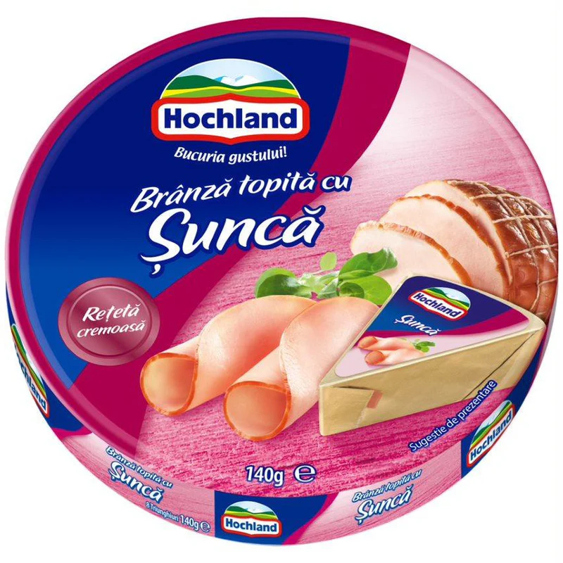 Hochland branza topita triunghiuri cu sunca 140g
