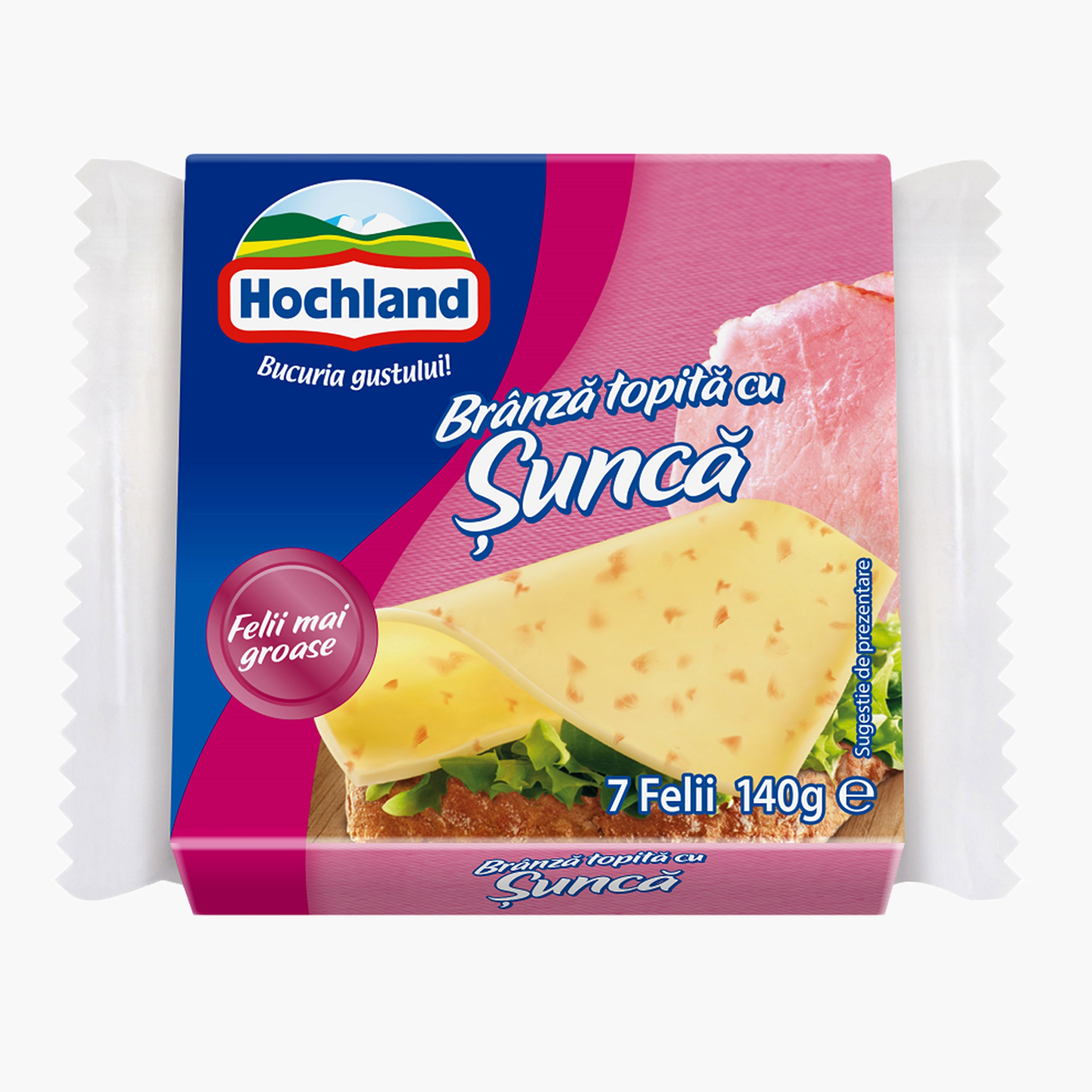 Hochland branza topita cu sunca felii 140g
